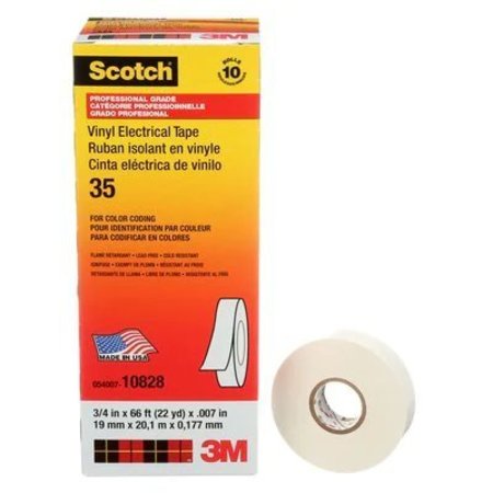 3M Oil & Gas Scotch Vinyl Electrical Color Coding Tape 35-White-3/4, 3/4 In X 66 Ft (19 Mm X 20, 1 M) 80610833982